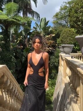 Peppermayo Black Backless Crochet Maxi Dress